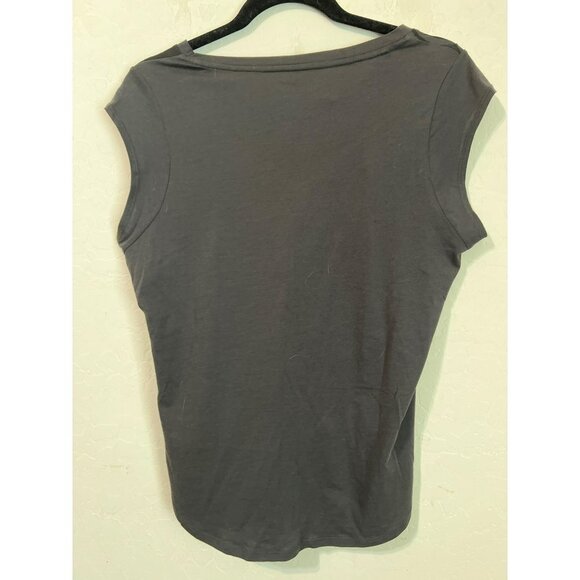 Guess Sz M Black Tee Shirt with Crystal Embellishments Cap Sleeve - Picture 5 of 7